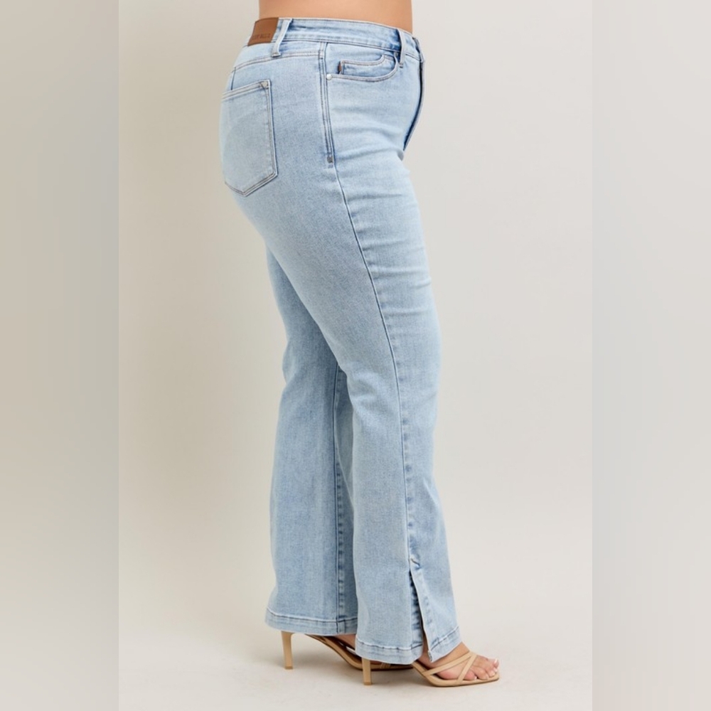 Judy Blue Tummy Control High-Rise Slim Fit Slit Hem Bootcut Jeans Denim Pants